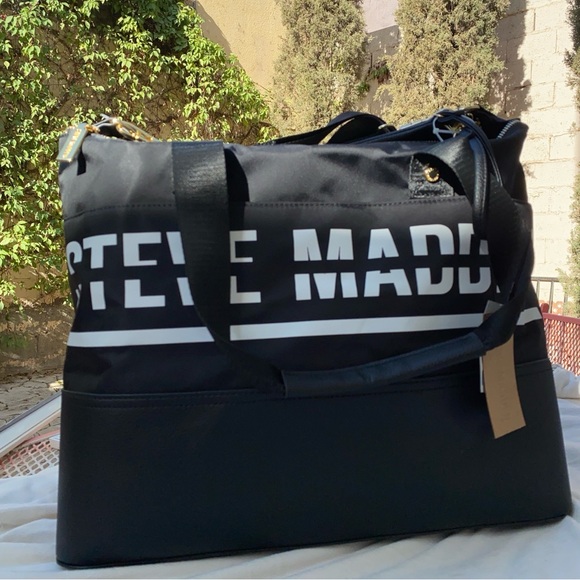 NWT STEVE MADDEN WOMAN BAG LARGE/BIG BLACK WHITE COLOR - Picture 2 of 8